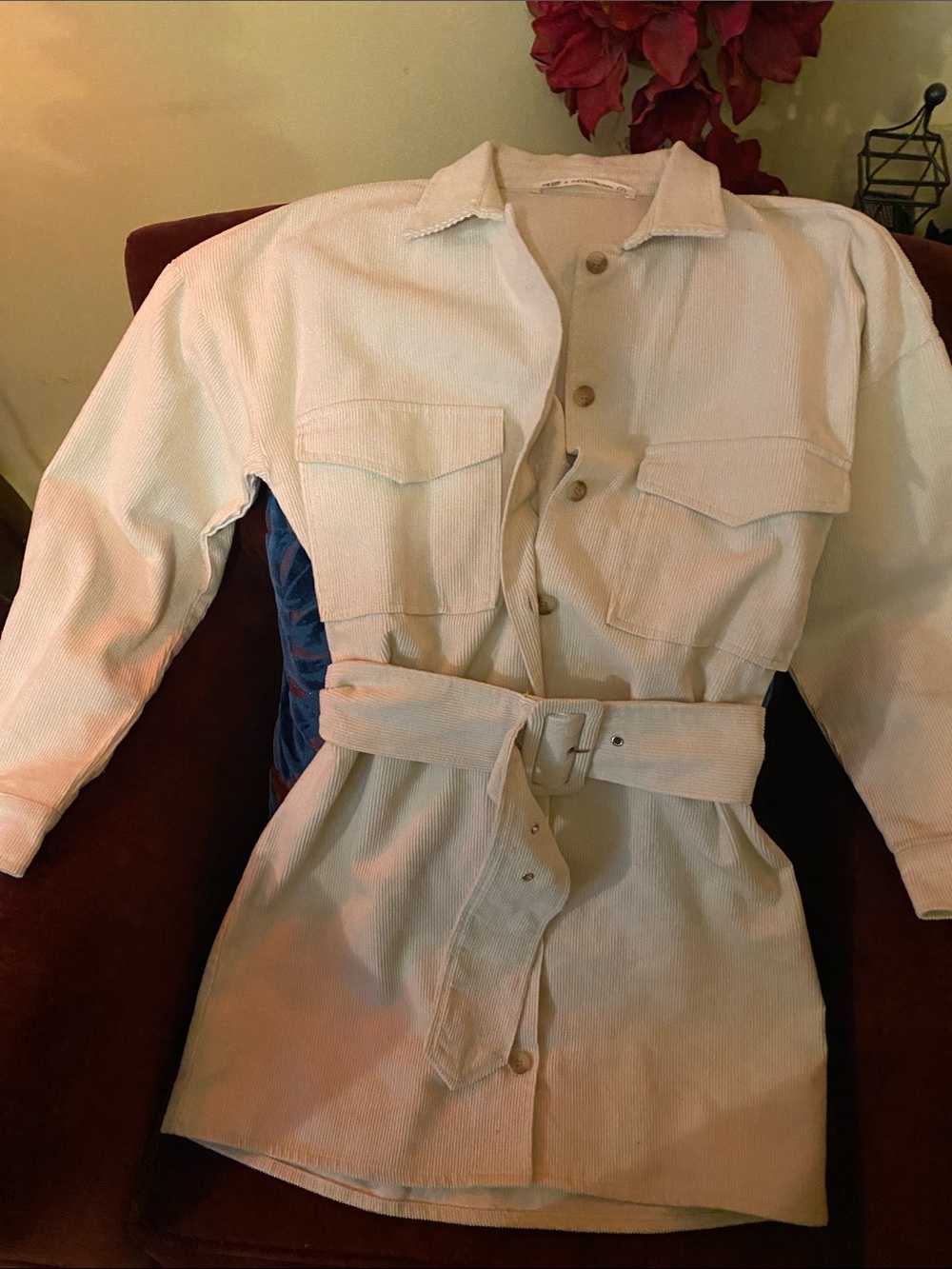 Womens Cream Belted Utility Jacket 💯 cotton